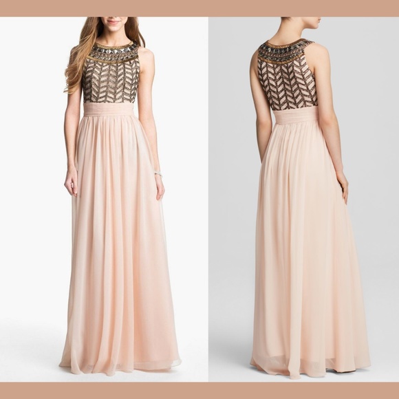 NWT‎ JS Collections [ 12 ] Beaded Bodice Chiffon Gown in Light Pink - Picture 2 of 3